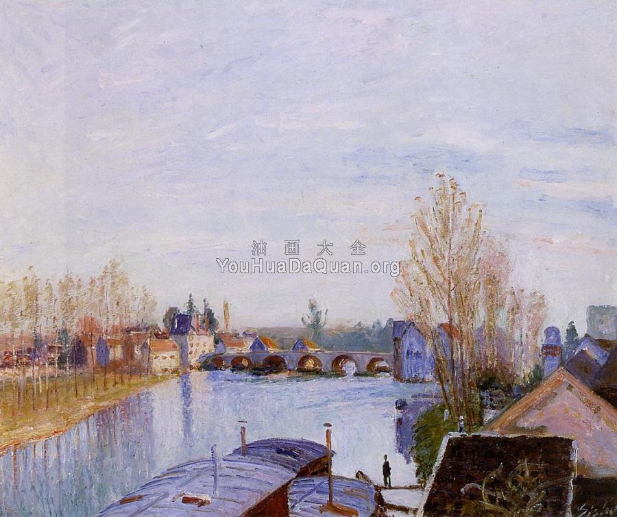 The Loing at Moret, the Laundry Boat - 阿尔弗莱德·西斯莱